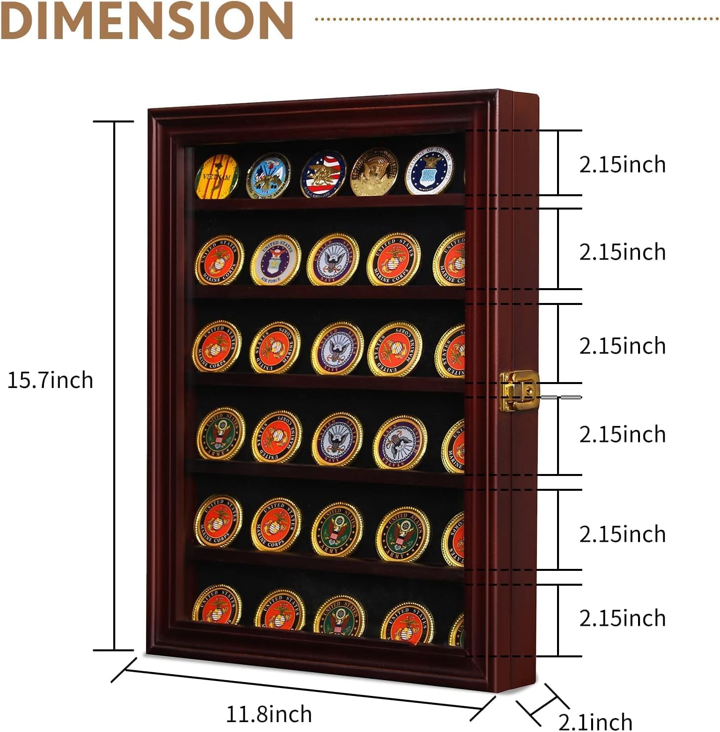 ARTAWEIN Military Challenge Coin Display Case Lockable Cabinet Rack Holder Shadow Box with Removable 2 Grooves Shelves and Anti Fade Acrylic Glass Door Challenge Coin Display Wall Mount (Cherry)