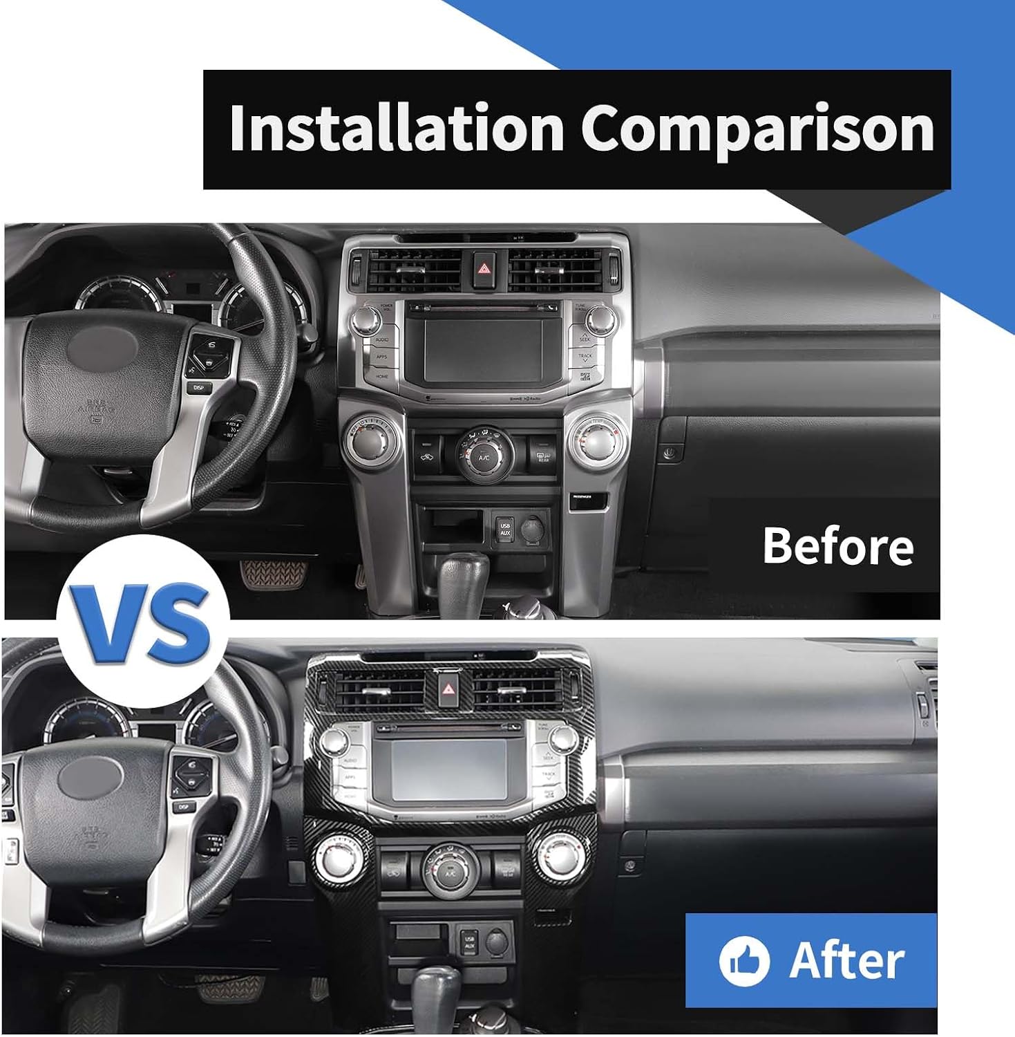 Voodonala for Toyota 4Runner 2010-2019 Center Console Panel Kits Compatible with 4Runner 2010-2019 (Carbon Fiber Black,8Pcs/Set)