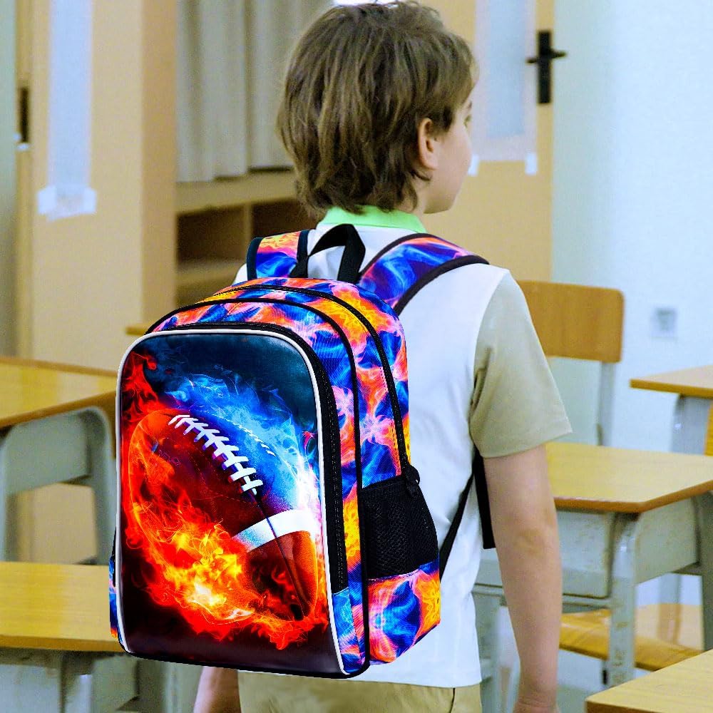 UFNDC 3PCS Kids Rugby Backpack, Boys Fire Bookbag with Lunch Box, 17" Water Resistant School Bag for Teenagers Elementary Middle - Image 2