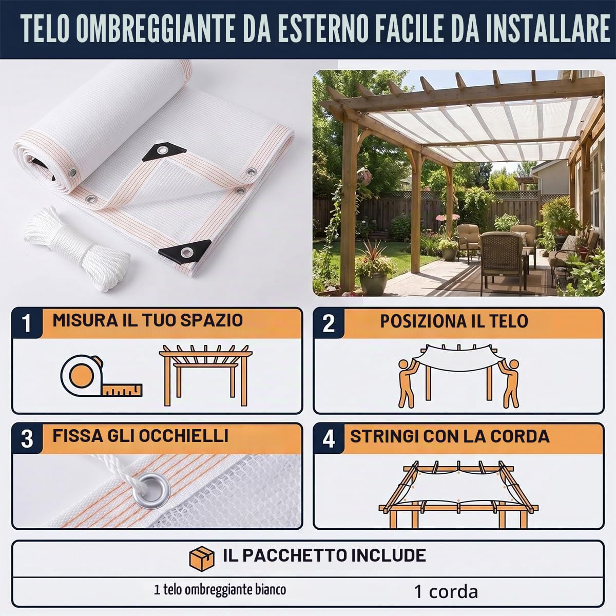 50% Rete Ombreggiante Telo Esterno Con Occhielli, Rete Antigrandine | Rete Antigrandine FrangivistaBalcone Resistente Ai Raggi UV, Vela Ombreggiante, per l'uso quotidiano.(4x5m)
