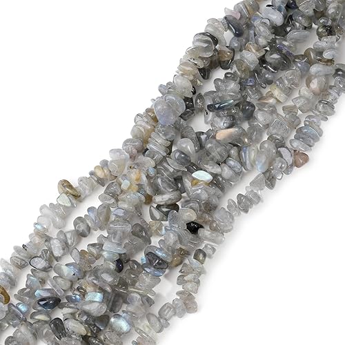 HAAMIIQII 5-8mm Natural Labradorite Chips Irregular Chip Stones Loose Gemstone Energy Healing Beads for Jewelry Making Strand 30 Inch - Labradorite