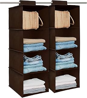 Kuber Industries Non-Woven (Pack of 2) Shoe Stoarge Rack 4 Shelf Closet Hanging Organizer Foldable Wardrobe Storage For Cloth, Toys Dress Shelf For Clothes with Velcro Plain Brown, Shoes
