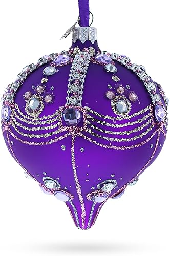 Miniatura 2 de Diamantes brillantes en lágrima morada adorno navideño de cristal