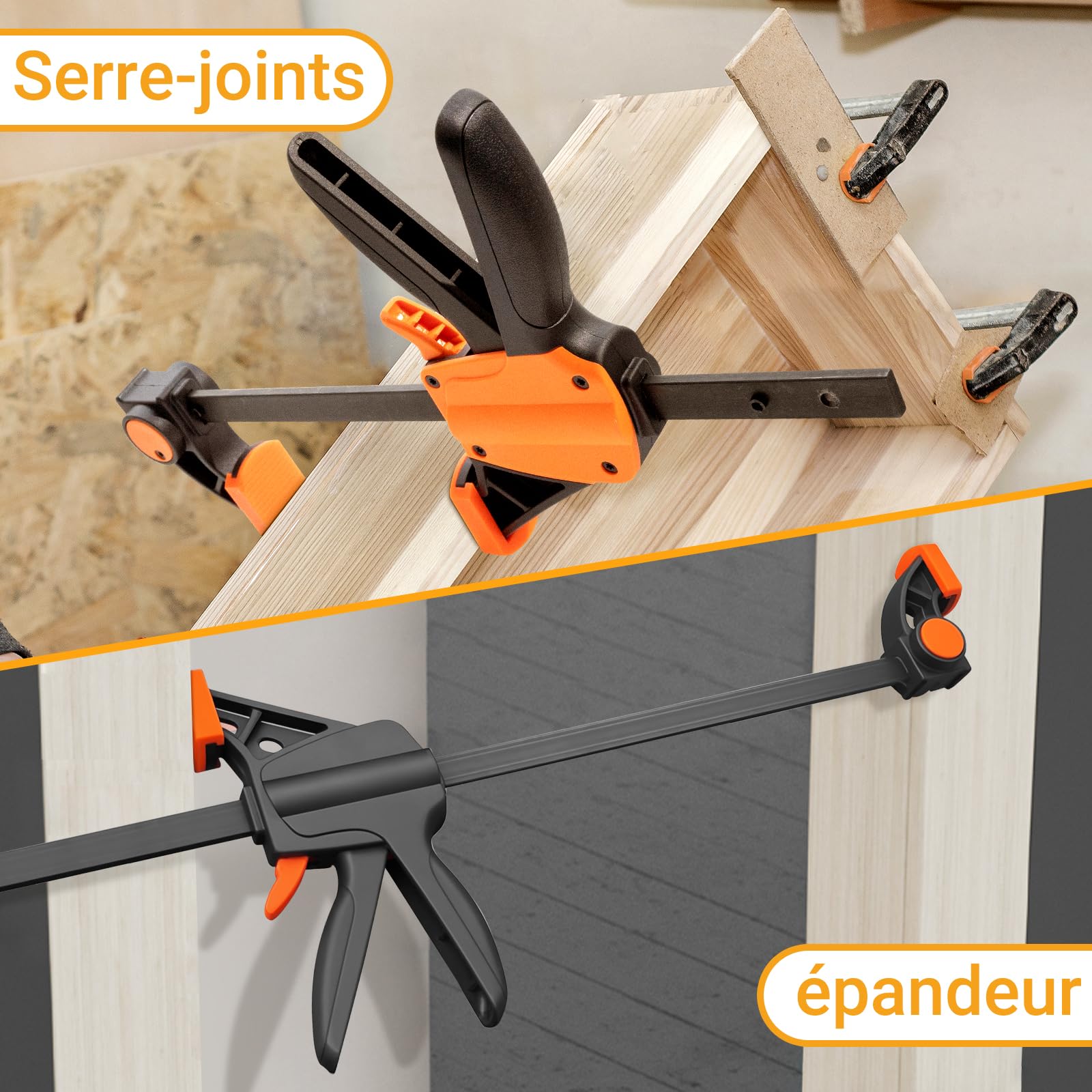 Jeu de 2 Serre-joints Rapide à une Main avec Connecteur, Largeur de Serrage 152/420mm, Force de Serrage Maximale 100 kg, Ouverture Flexible Plage d'Extension 154 mm - 620 mm