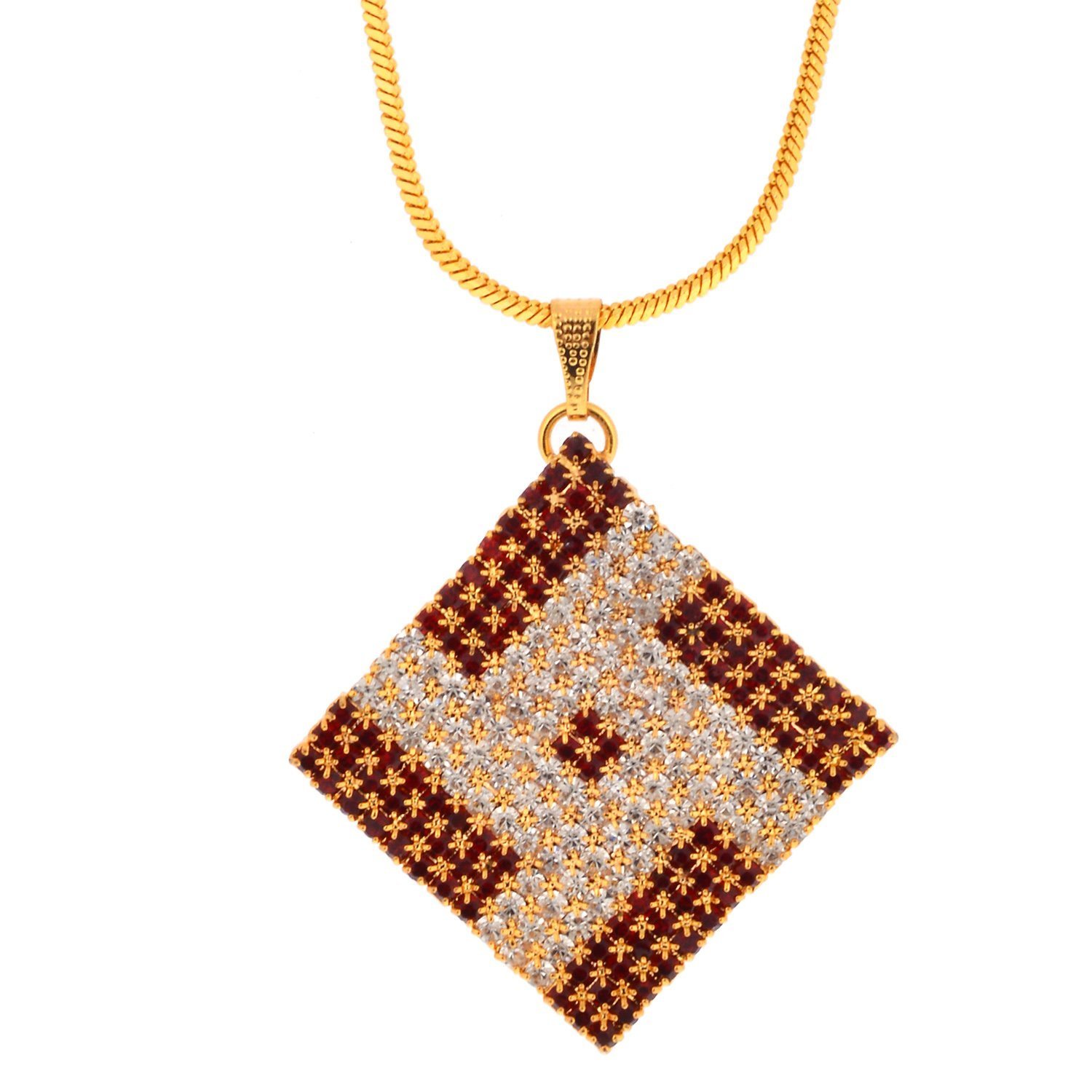 Memoir Gold Plated ted and White Cubic Zirconia, Square shape Pendant Women Girls Traditional latest fashion