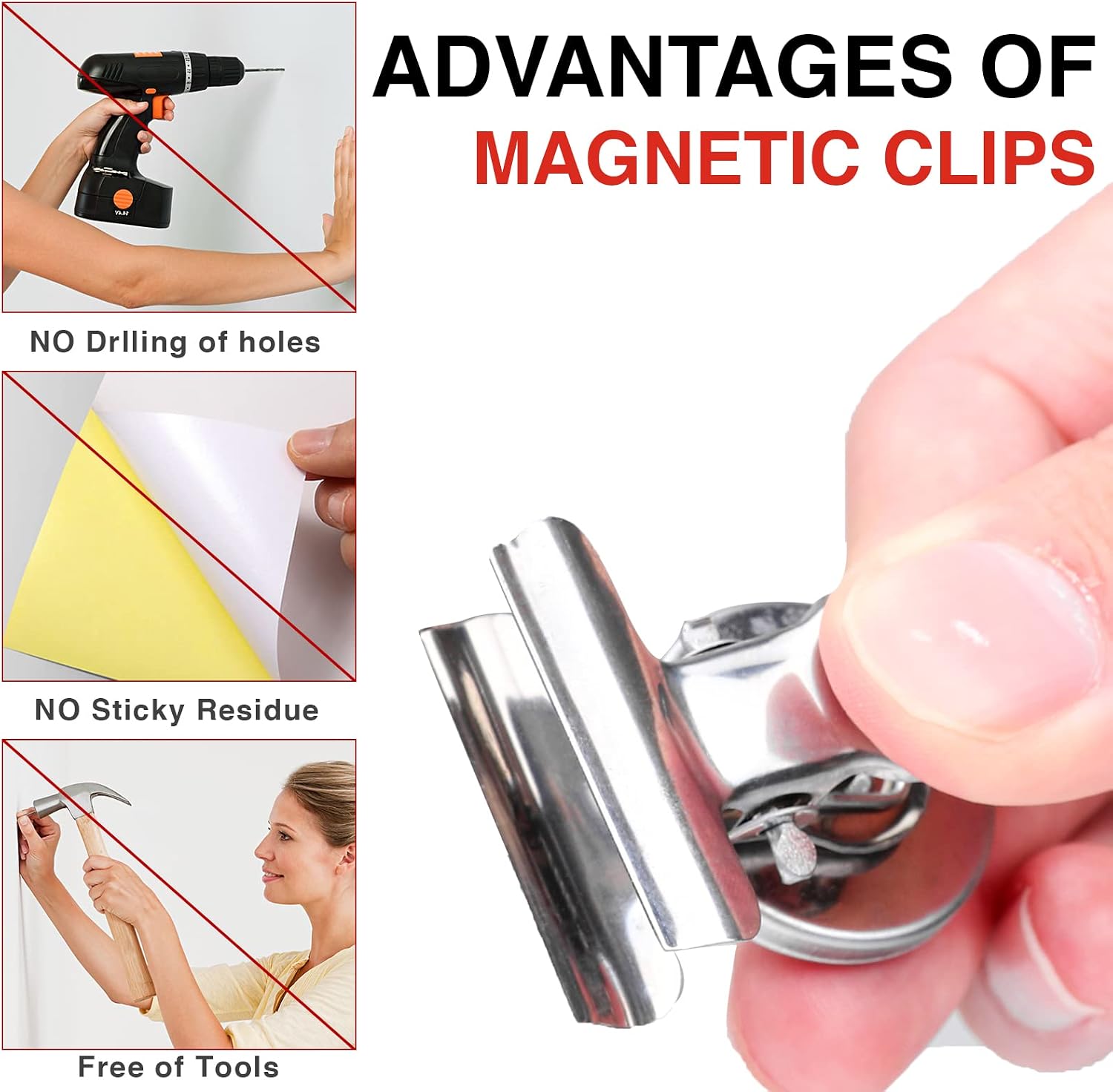 20 Pack Magnetic Clips for Refrigerator, Strong Fridge Magnet Clips,Magnetic Clips Heavy Duty, Clip Magnets for Fridge,Whiteboard, Office,Refrigerator Magnet Clips(Silver)