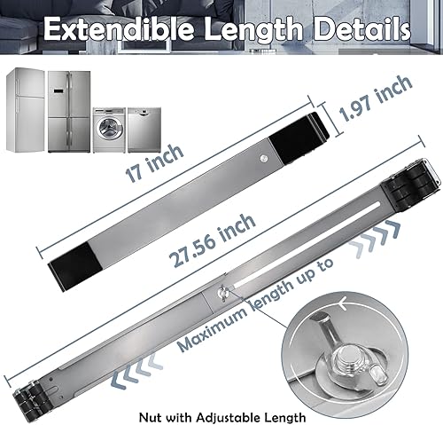 Miniatura 3 de Rodillos universales extensibles para electrodomésticos, paquete de 4, herramientas de movimiento fuertes con 24 rodillos y equipos de freno, base
