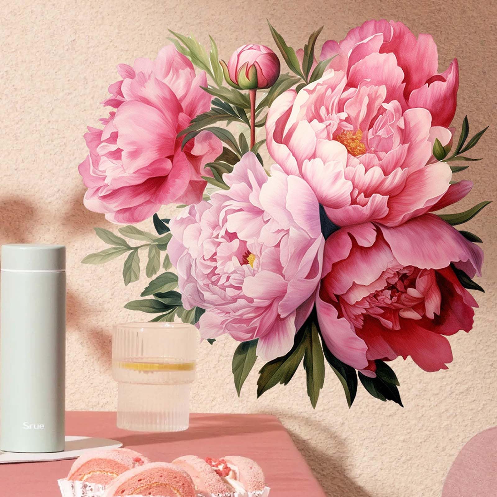 Graz Design - Adhesivo decorativo para pared (30 x 30 cm), diseño de peonía, flores y peonías, color rosa — view 3