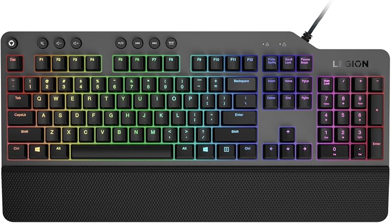 GY40T26478 Teclado mecánico para juegos Legion K500 RGB, teclado de tamaño completo de 3 ZONAS, 7 teclas de acceso rápido programables por el usuario; 16,8 millones de colores, teclas mecánicas rojas con capacidad de 50 millones de clics, reposamanos desmontable