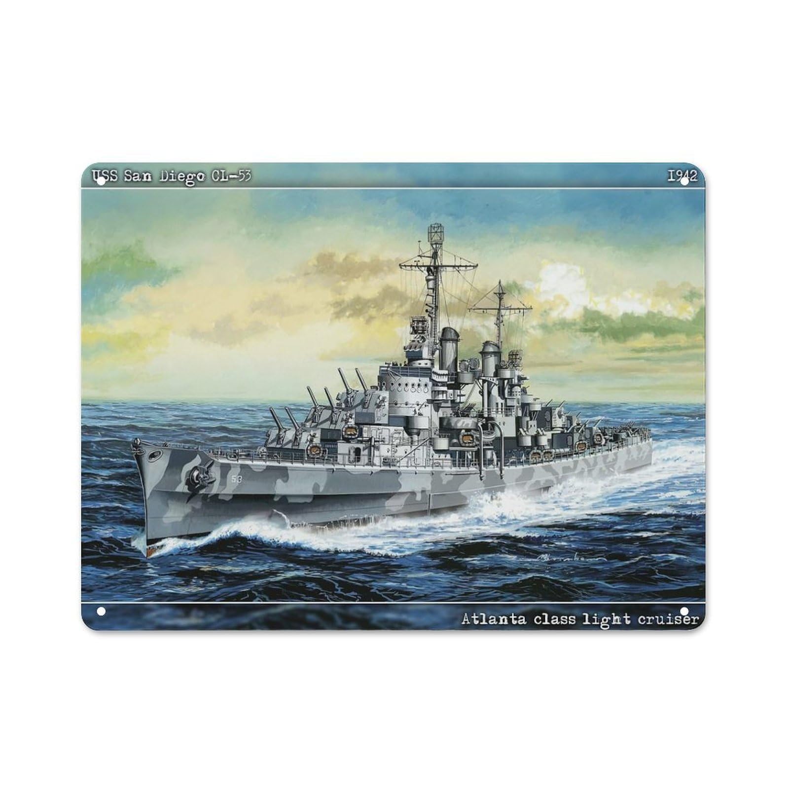 Junmoney Style-7 Warehouse Style Tin Wall Sign 30X40cm Featuring San Diego Cl53 Cruiser, Loft Wall Plaque For Loft, Studio, Office Or Creative Room