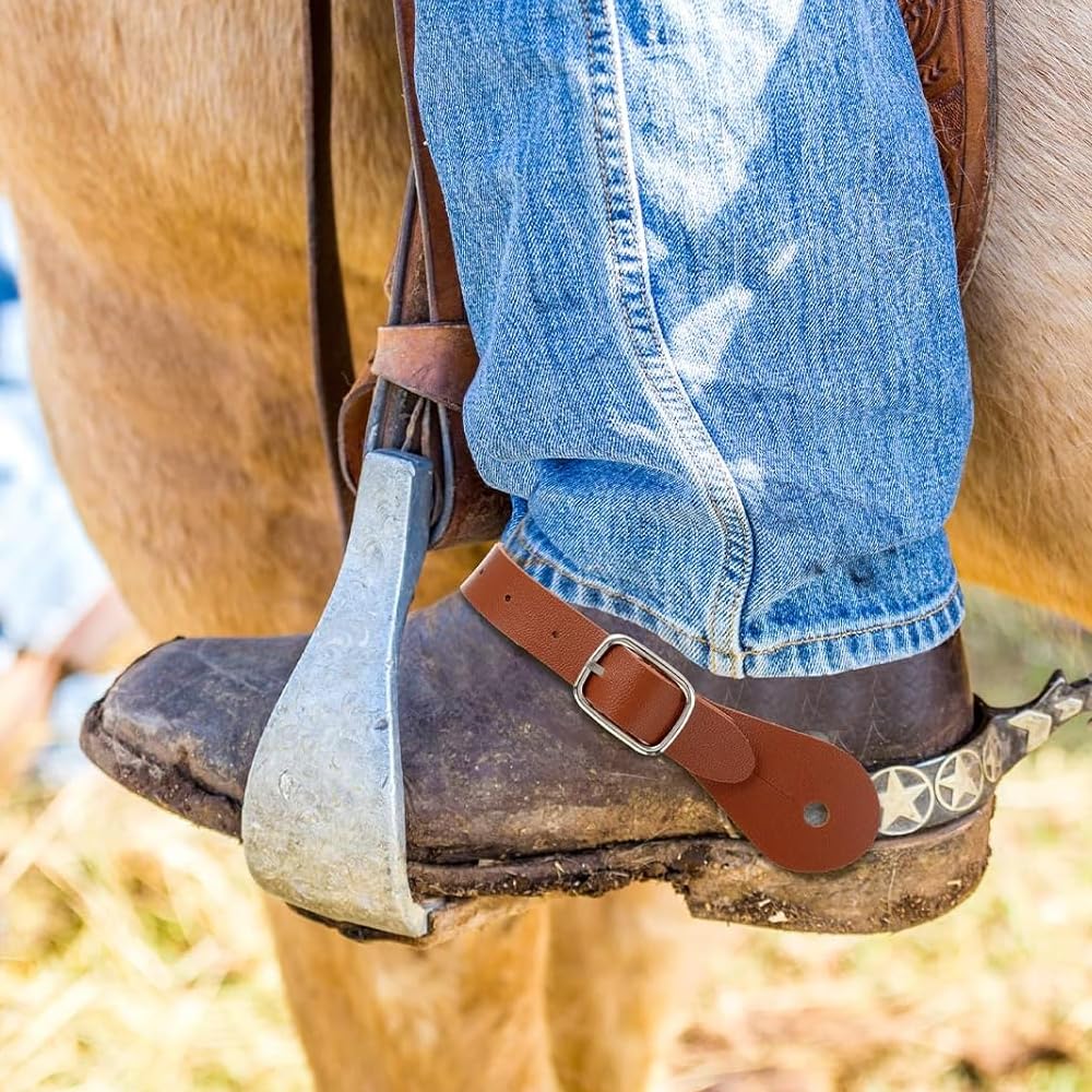 MiOYOOW 2 cinghie per spore in pelle, stivali regolabili con 6 fori per uomini e donne cavaliere cowboy cowgirl