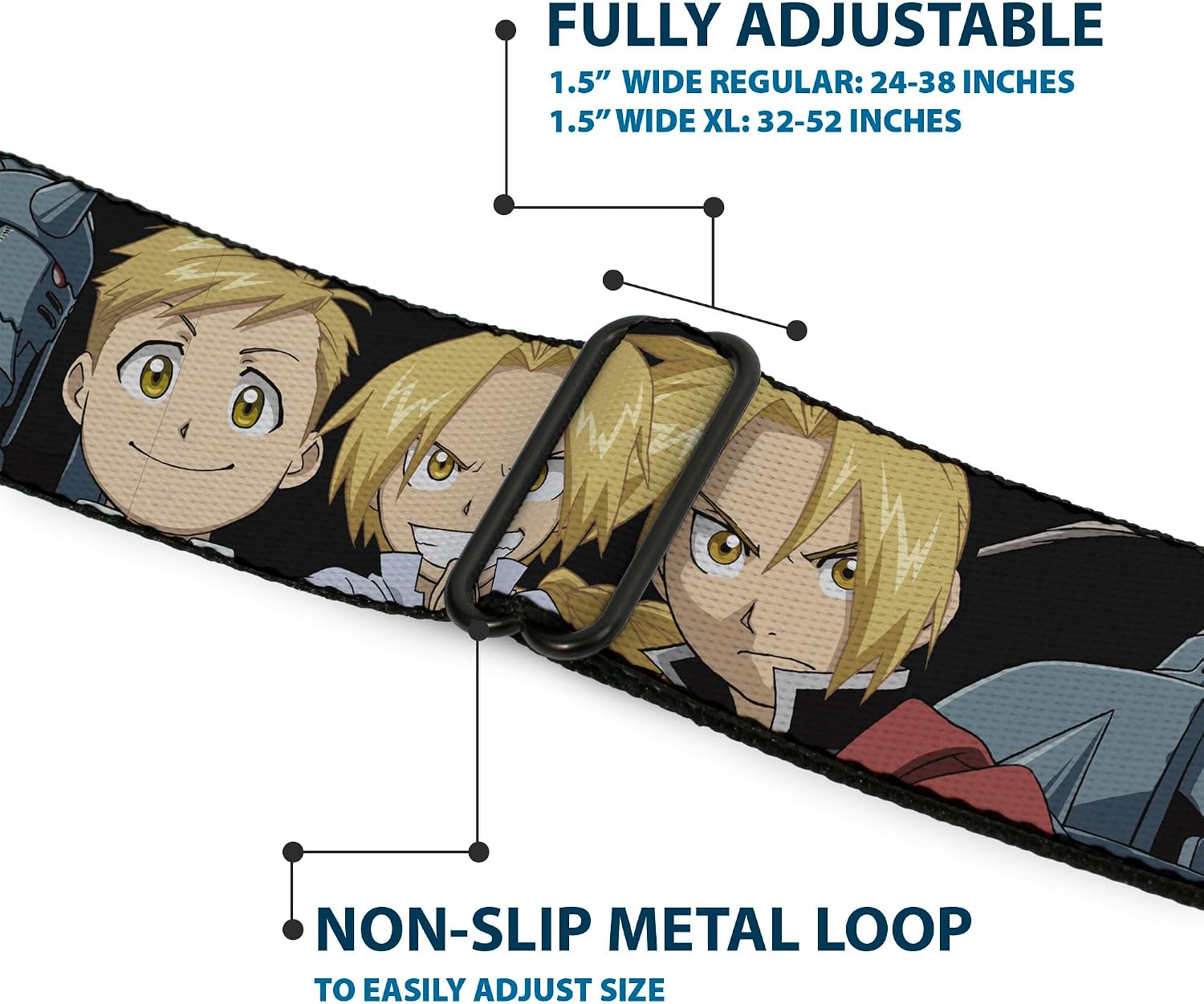 Aniplex Belt, Seatbelt Buckle Belt, Fullmetal Alchemist Brotherhood Elric Brothers Face Close Up, Adjustable