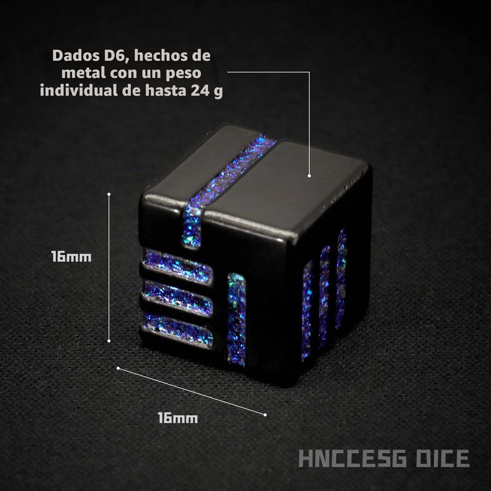 Juego de 6 dados de metal W6 con caja, juego de dados de 6 lados para mazmorras y dragones, DND, Pathfinder D6 DND Dice Set (W6 azul brillante)