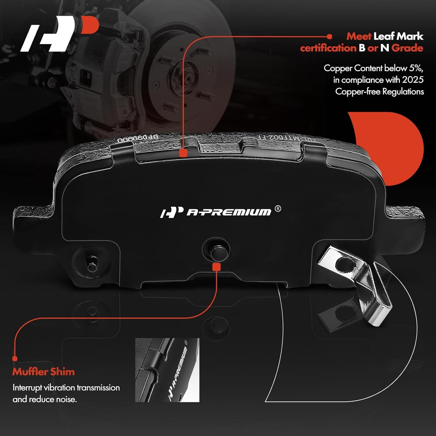 A-Premium Rear Ceramic Brake Pads Set Compatible with Chevy, Buick and Pontiac Models - Impala 2010-2013, Impala Limited 2014-2016, Allure/LaCrosse 2005-2009, Grand Prix 2004-2008
