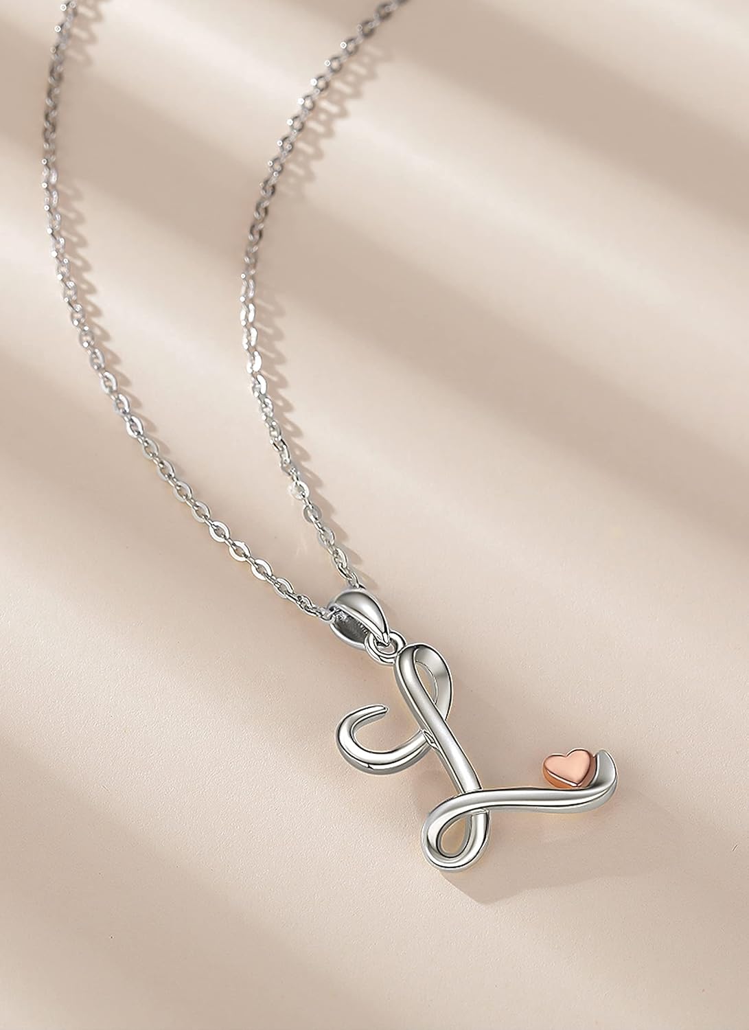 CELESTIA 925 Sterling Silver Initial Necklaces 26 Letter with Rose Gold Heart - 18 Inch Chain - Image 3