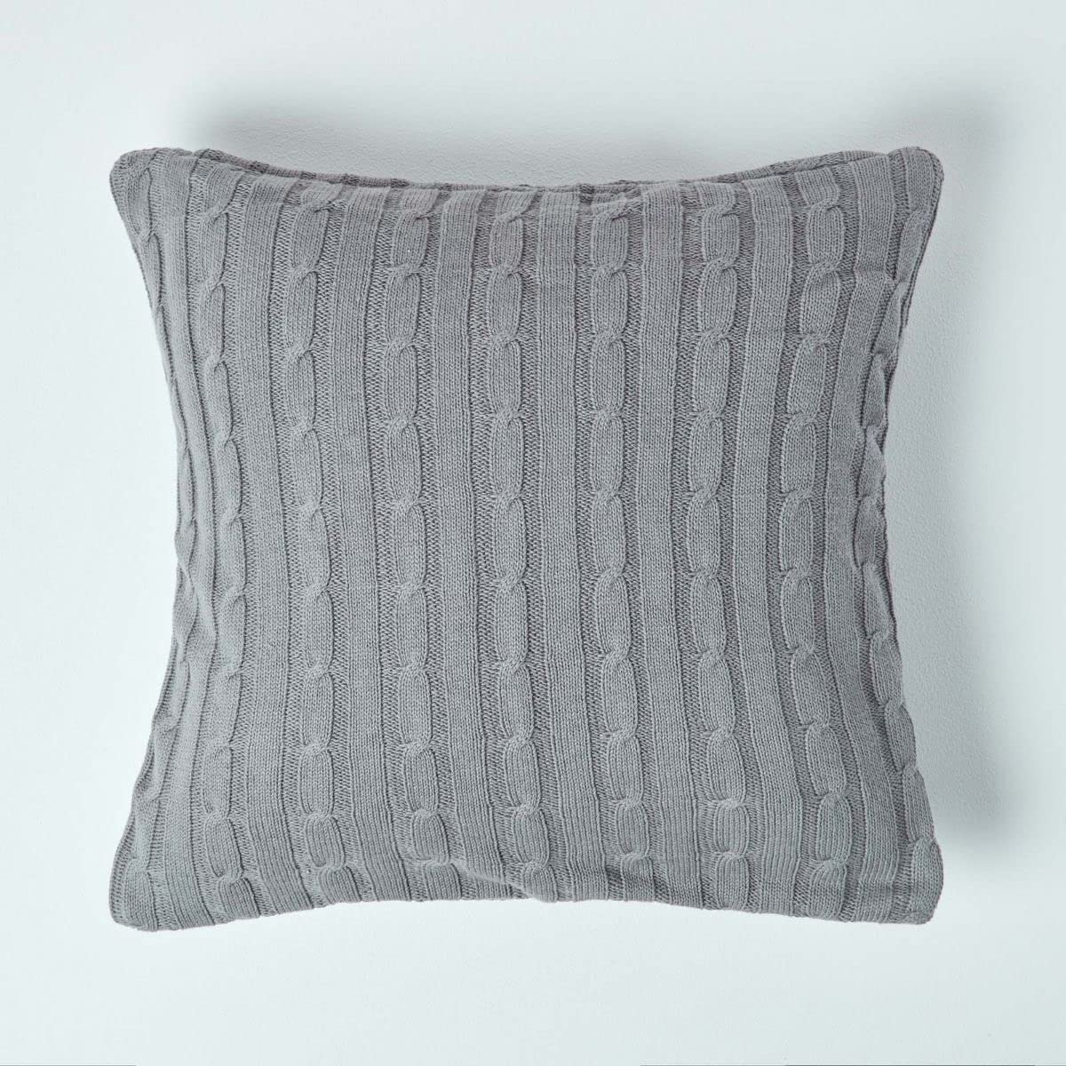 Homescapes Grey Cotton Cable Knit Cushion Cover, 45 X 45 Cm