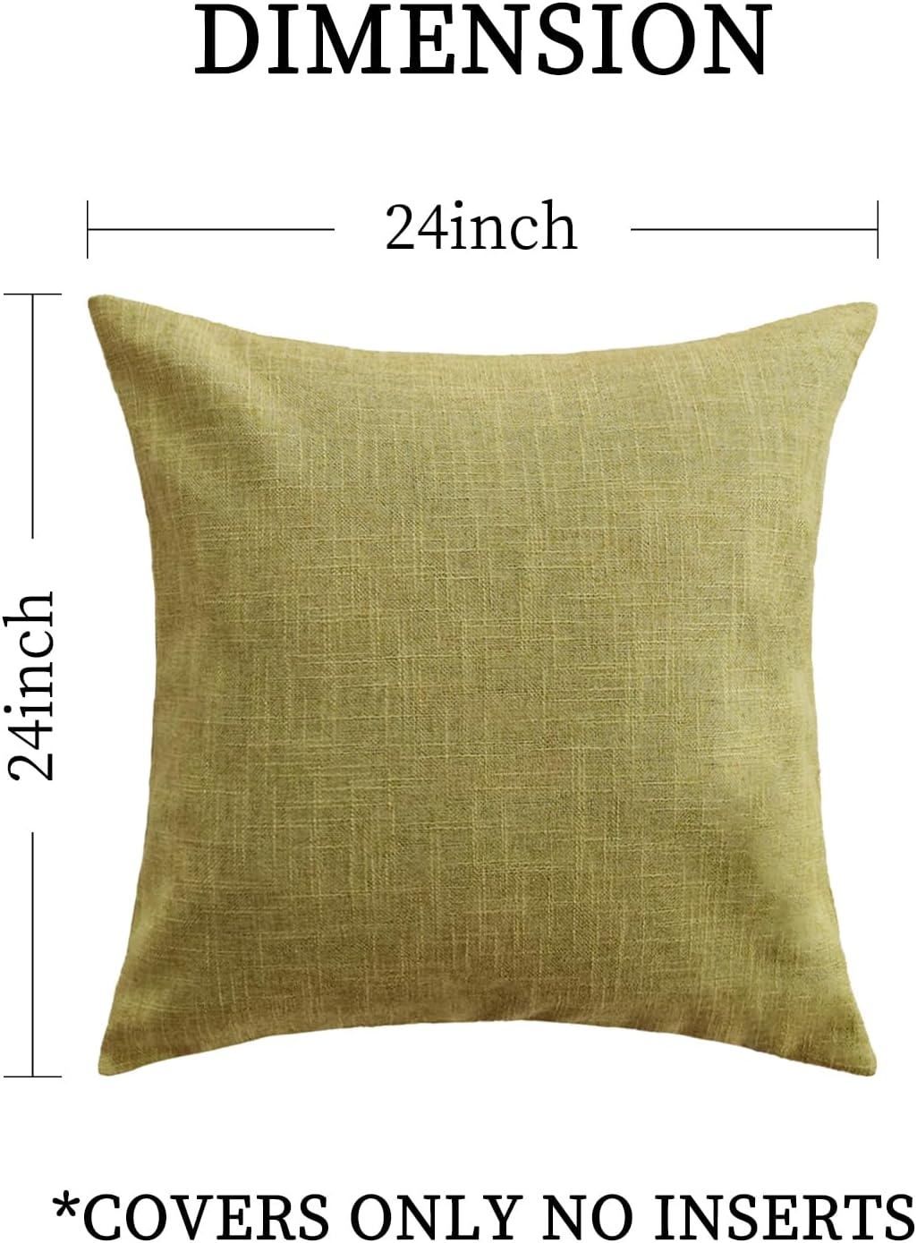 Set of 4 Light Green Throw Pillow Covers Neutral Textured Linen Decorative Pillowcases 24x24 Inch, Farmhouse Rustic Outdoor Pillow Cover Square Accent Cushion Cases for Sofa Couch Home