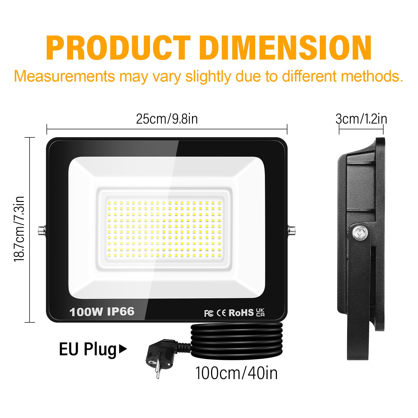 AUXTINGS Faretto LED da Esterno 100W con Spina,10000LM Faro Led Esterno 6000K Bianca Freddo,IP66 Impermeabile Faretti LED Proiettore Esterni per Giardino Garage Cortile Piazza Terrazza Patio,2 Pezzi