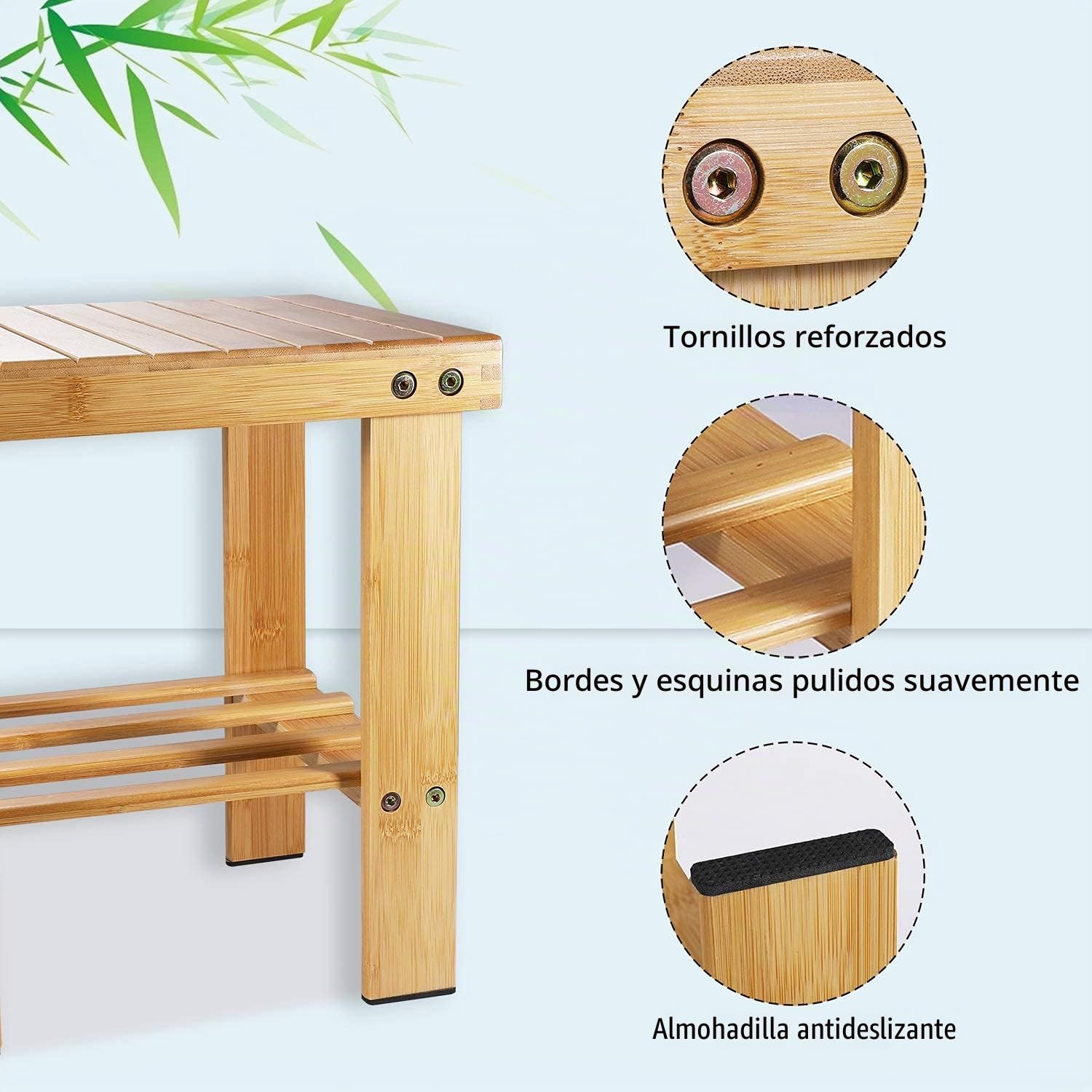 Yoassi - Taburete bajo de bambú Natural con Estante de Almacenamiento para niños y Adultos,31 * 24 * 34cm, Banqueta Multifuncional