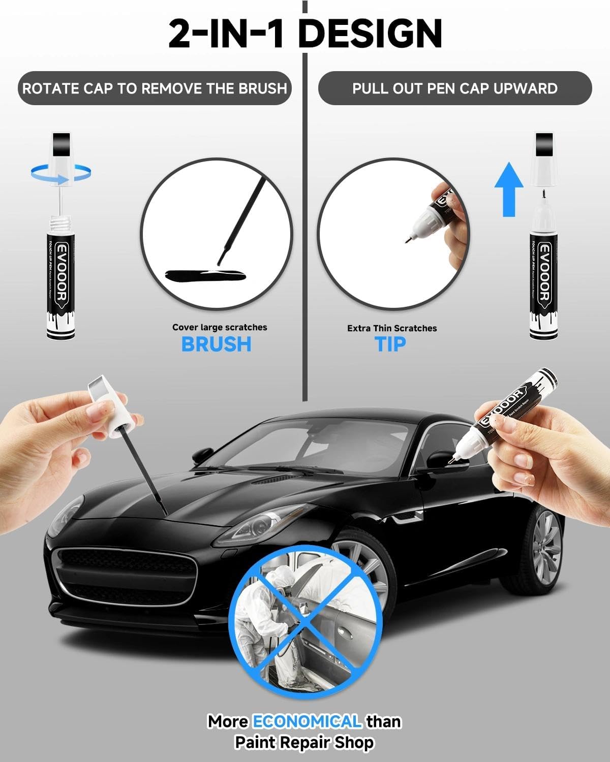 (Santorini Black/Ultimate Black (2103/2183/1AG/PEL) Touch Up Paint Compatible with Jaguar Exact Match 2 in 1 Touch up Paint for Chips and Nicks Repair with 2pcs Disposable Micro Applicators