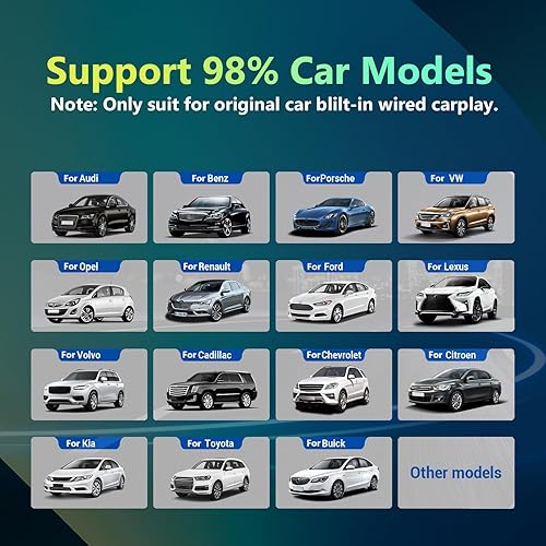 Miniatura 6 de Podofo Adaptador inalámbrico Apple Carplay 2024 para fábrica con cable CarPlay iPhone Bluetooth Adaptador de coche con cable a inalámbrico Apple Car