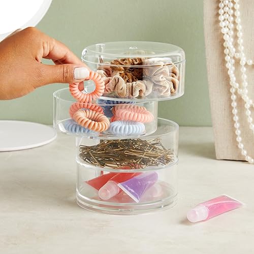 Miniatura 2 de Caja de almacenamiento de joyas de plástico transparente de 4 niveles, organizador apilable de accesorios para el cabello para niñas, lazos y clips