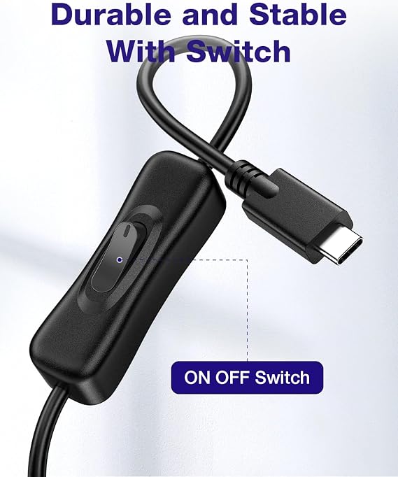 RIITOP Short USB C On Off Switch Cable 10Gbps [1ft], USB 3.1 Type-C to C Cable with Switch Support Video/Data/PD Fast Charging 20V/3A