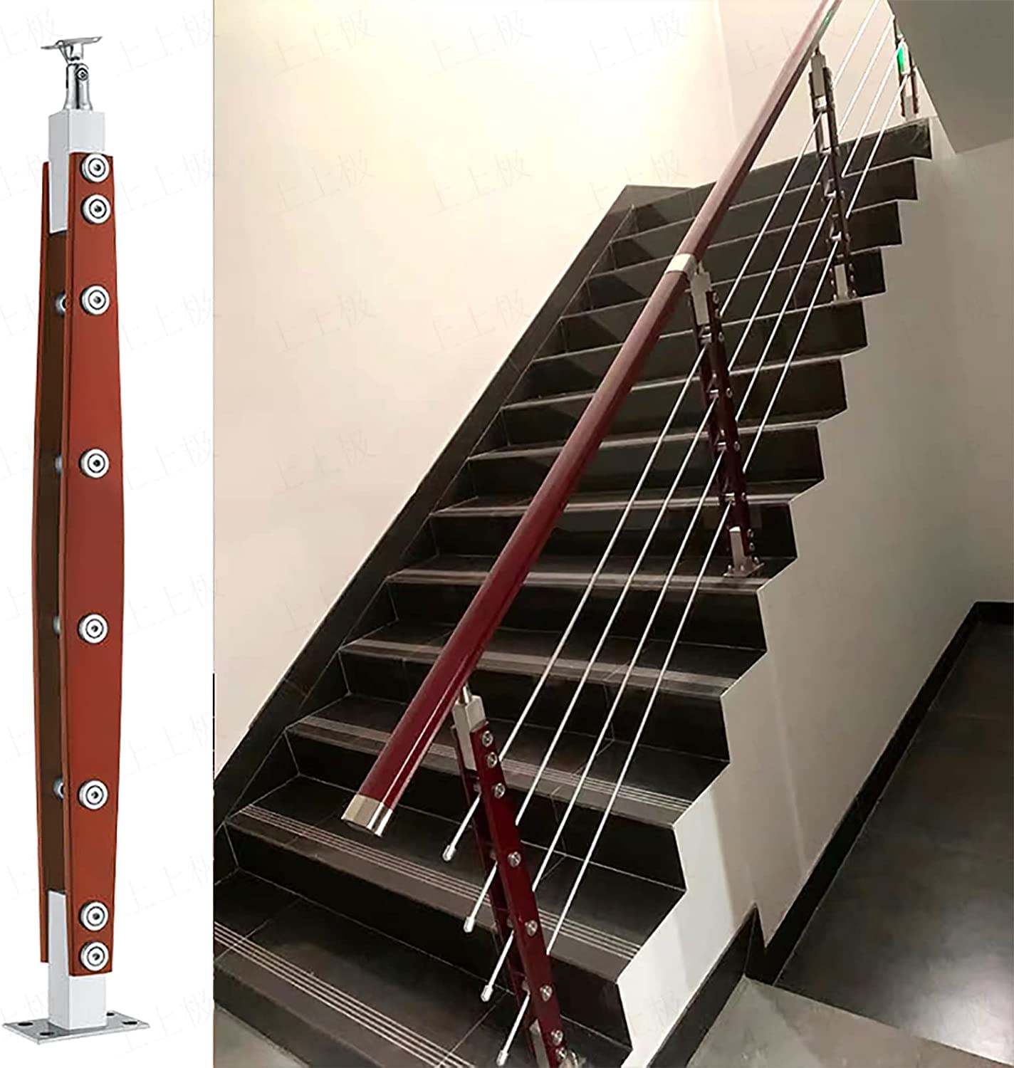 Poteau de garde-corps acier inoxydable pour main courante de 85 cm avec base de 11x7 cm