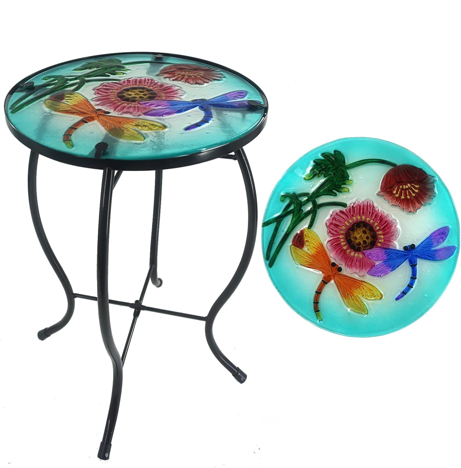 YNGFIL Outdoor Side Table Dragonfly Round Small Patio