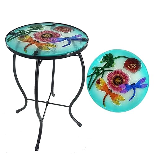 YNGFIL Outdoor Side Table Dragonfly Round Small Patio Accent Table