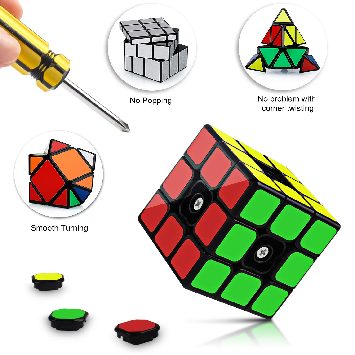 Coolzon Magic Cube Set, 9 Pack Speed Puzzle Cubes Pyraminx + Megaminx