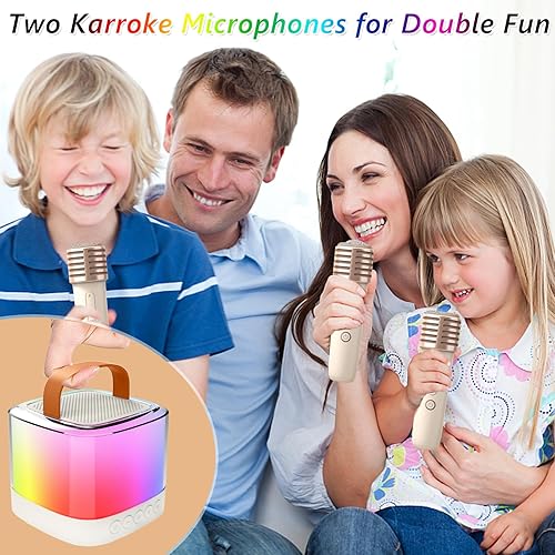 Miniatura 6 de Máquina de karaoke para adultos y niños, altavoz Bluetooth portátil con sistema PA con 2 micrófonos inalámbricos de karaoke, luces LED de fiesta,