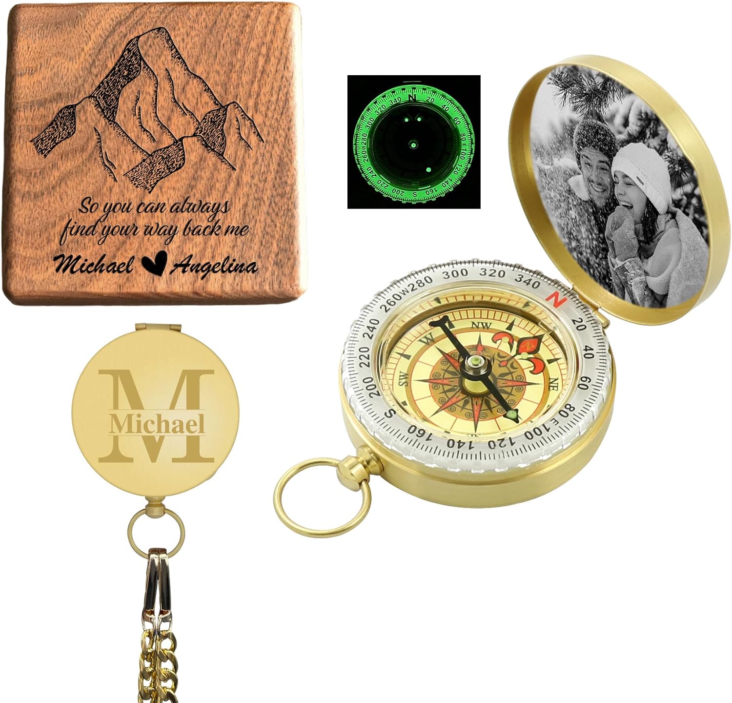 Custom Engraved Antique Brass Compass,Personalized Photo or Monogram Pocket Compass Gift for Son,Husband,Dad