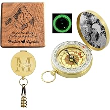 Custom Engraved Antique Brass Compass,Personalized Photo or Monogram Pocket Compass Gift for Son,Husband,Dad