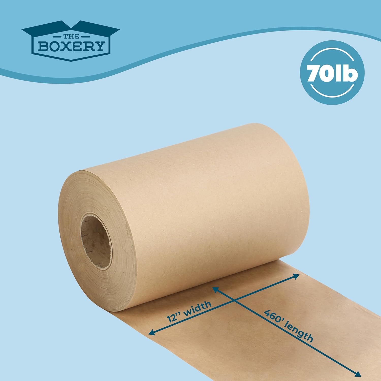 The Boxery Kraft/Brown Kraft Paper Roll, 12” x 5520” (460’)-70lb. Thickness Extra-Heavy Duty Brown Wrapping Paper,Natural Kraft Packing Paper,Void Fill,Arts and Crafts,Bulletin Boards, Gift Wrapping