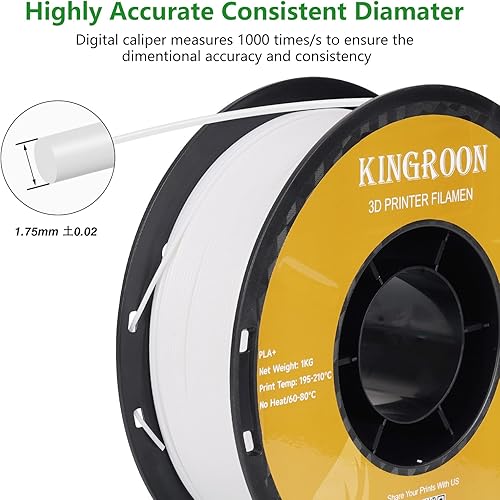 Miniatura 5 de Kingroon Filamento PETG para impresora 3D, precisión dimensional +- 0.001in, carrete de 2.2lbs (2.2 libras), 0.069in, blanco