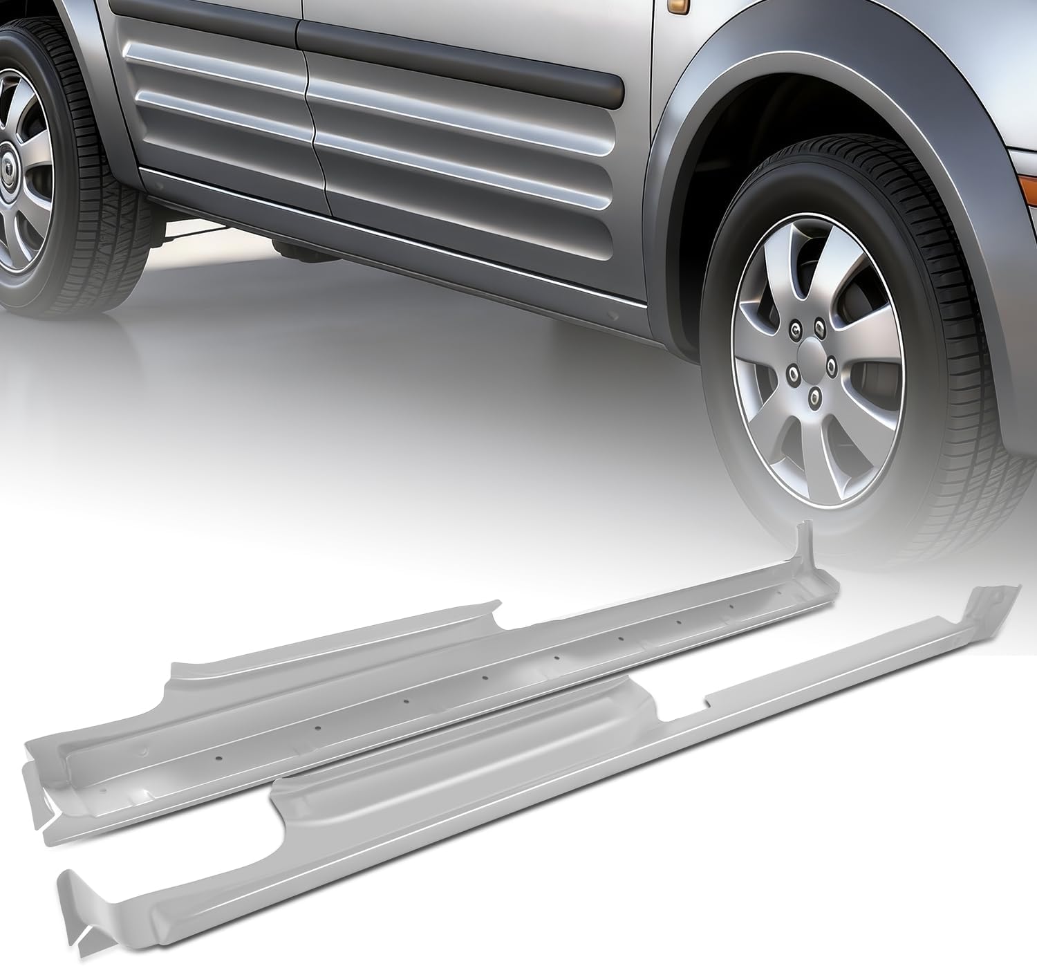 Auto Dynasty Pair of Outer Rocker Panels Guard Compatible with 2010-2013 Ford Transit Connect, Left and Right Side, Primered White