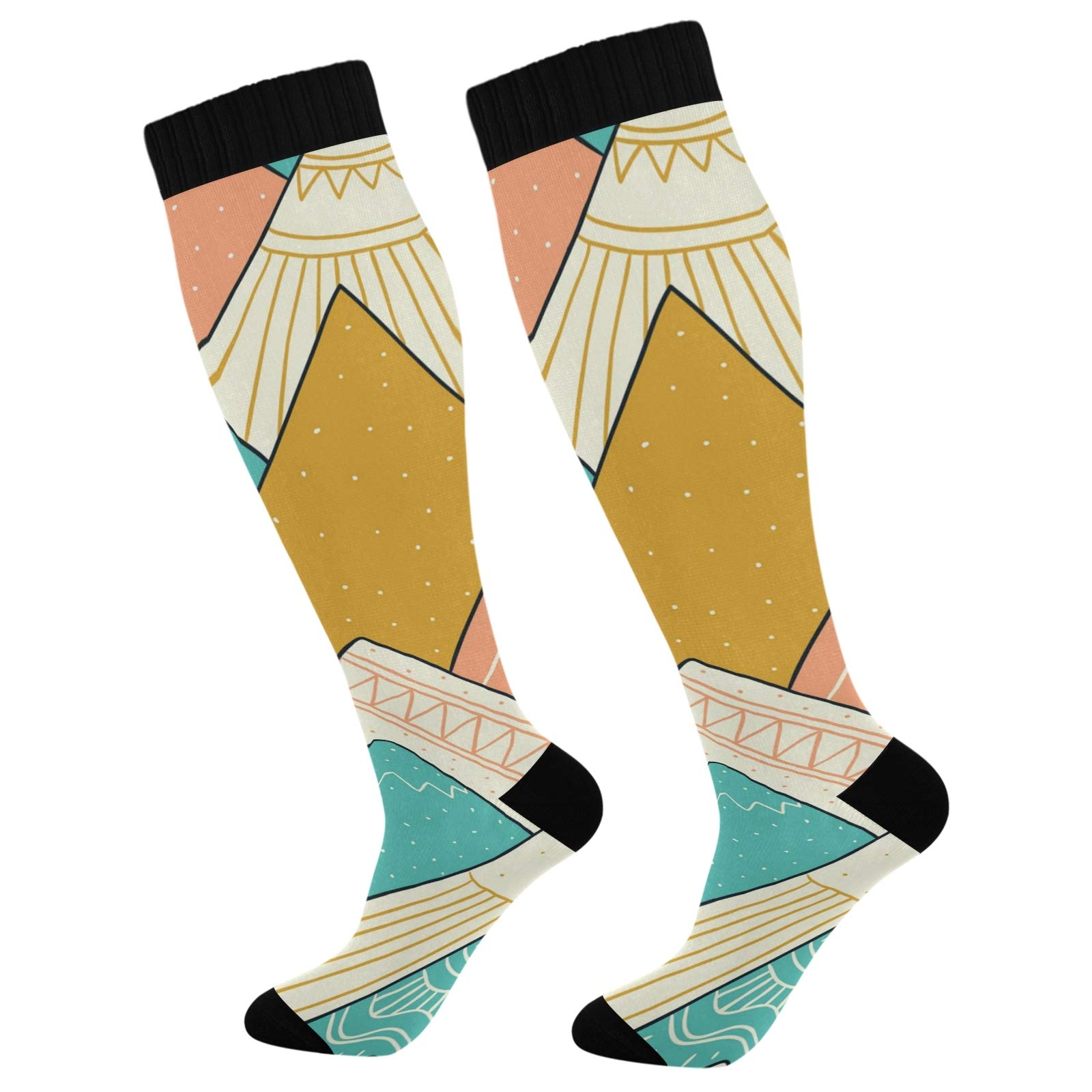 Puxuqu Women's Multicoloured Vintage Scandinavian Style Mountains Men' ' Over Knee Thigh High Long Socks 1 Pack