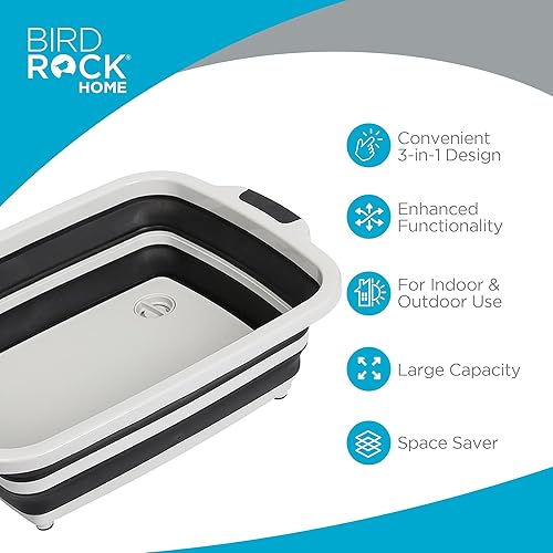 Miniatura 2 de BIRDROCK HOME Tina plegable grande de preparación para barbacoa con tabla de cortar, organizador de parrilla multifunción con colador y tapa, cuenco