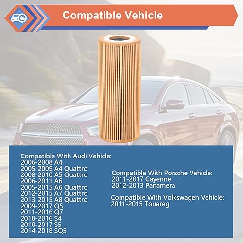Miniatura 3 de 2 filtros de aceite de motor compatibles con Audi Porsche VW Vehicle 2005-2018 A4 A5 A6 A7 A8 Quattro Q5 Q7 S4 S5 SQ5, 2011-2017 Cayenne Panamera,