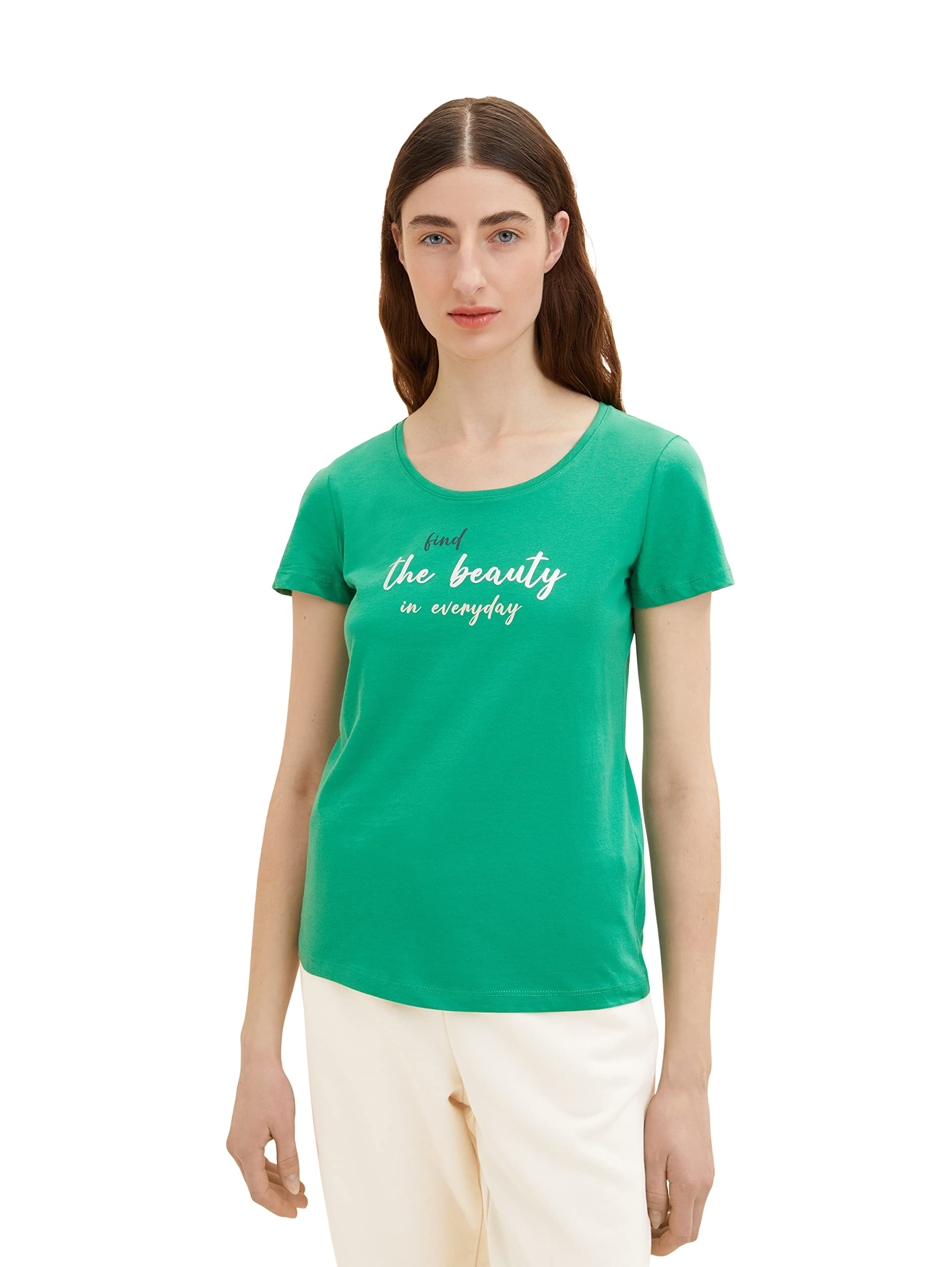 TOM TAILOR Damen 1036193 T-Shirt mit Print, 31032 - Vivid Leaf Green, XL