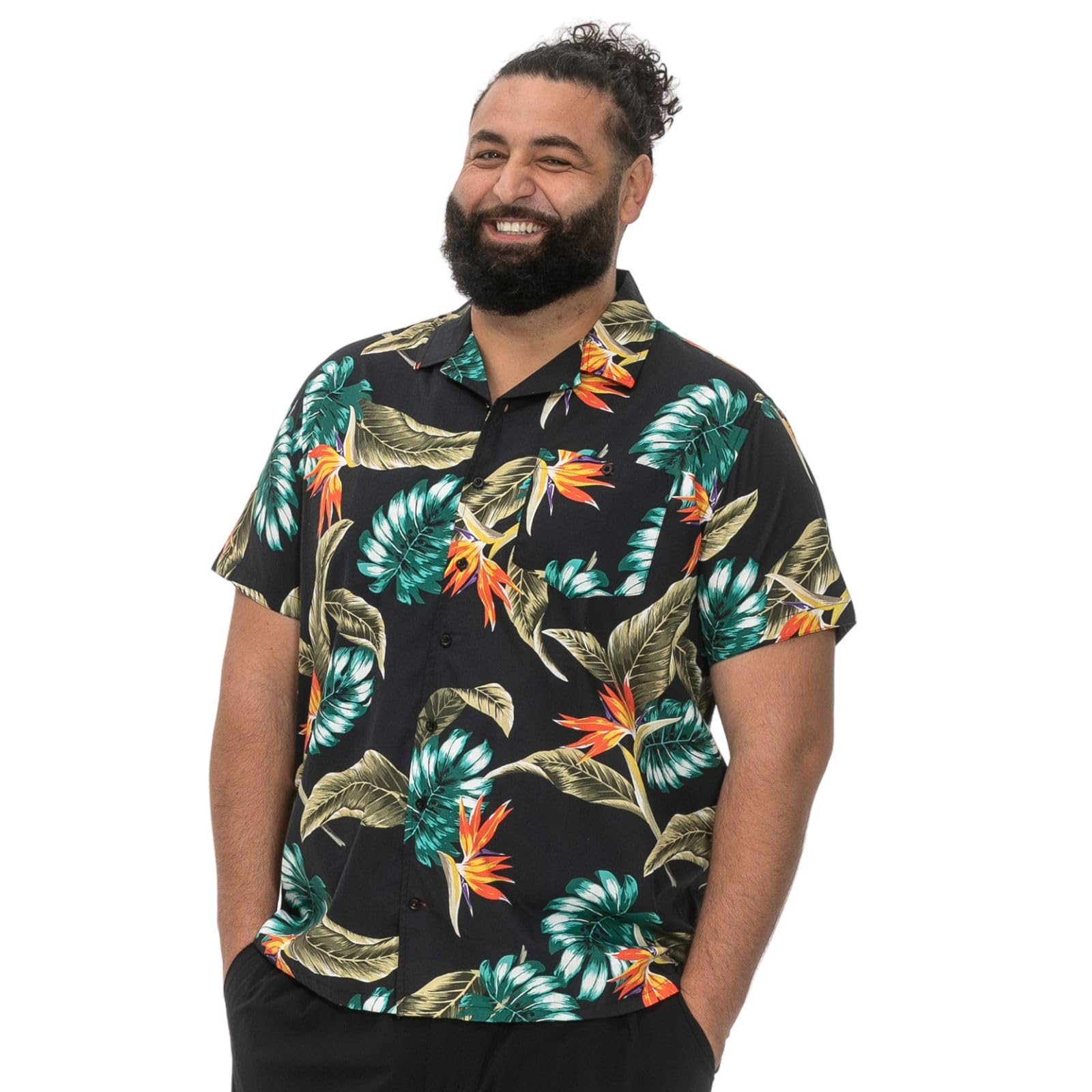 D555 Men's Black Selby Hawaiian Print Short Sleeve Shirt For In 3XL