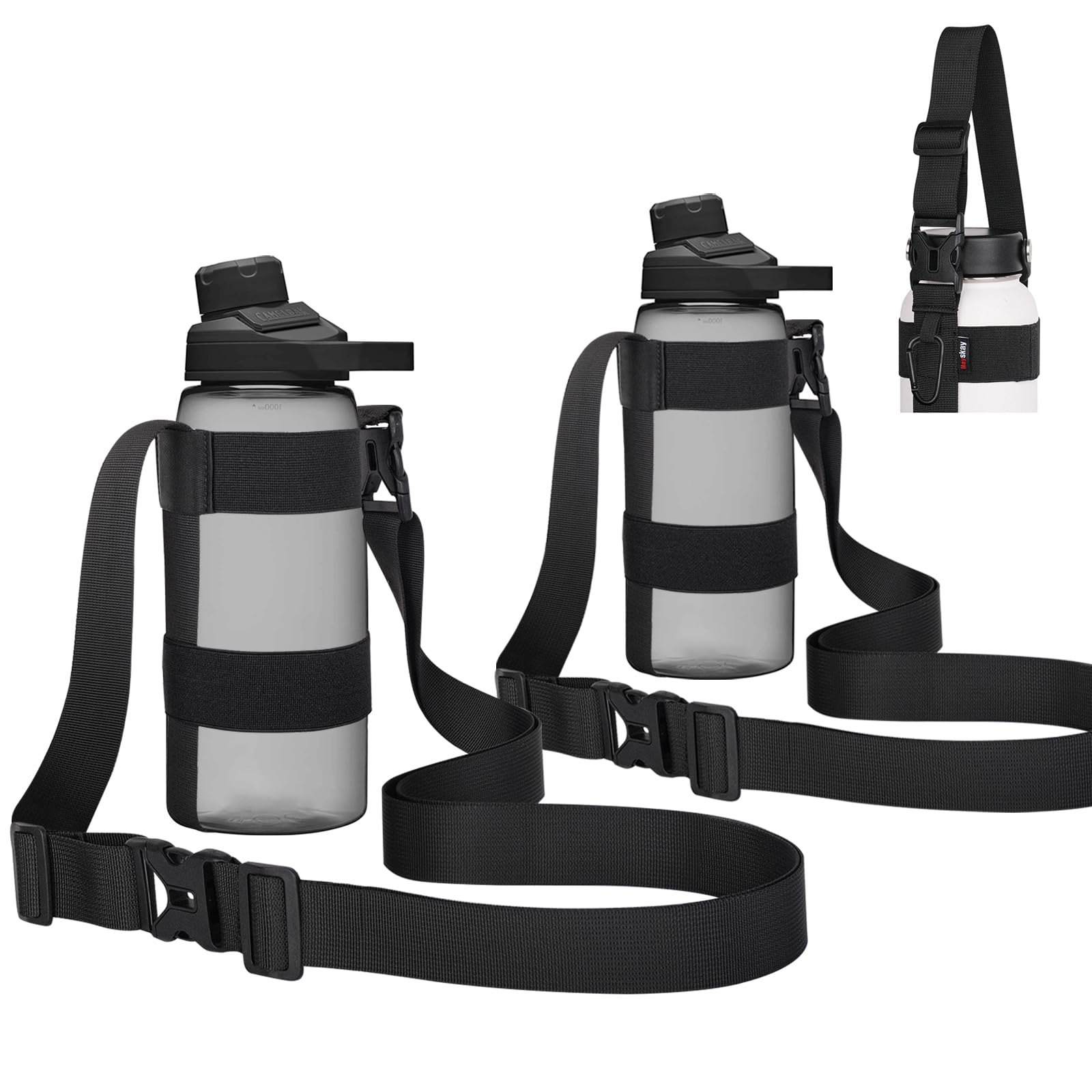 HEYSKAY 2pcs Water Bottle Holder with Strap, Handle Strap Sling with Adjustable Shoulder Strap & Carabiner 12oz-40oz for Hydro Flask Water Bottle Sports Gym Hiking Camping Walking
