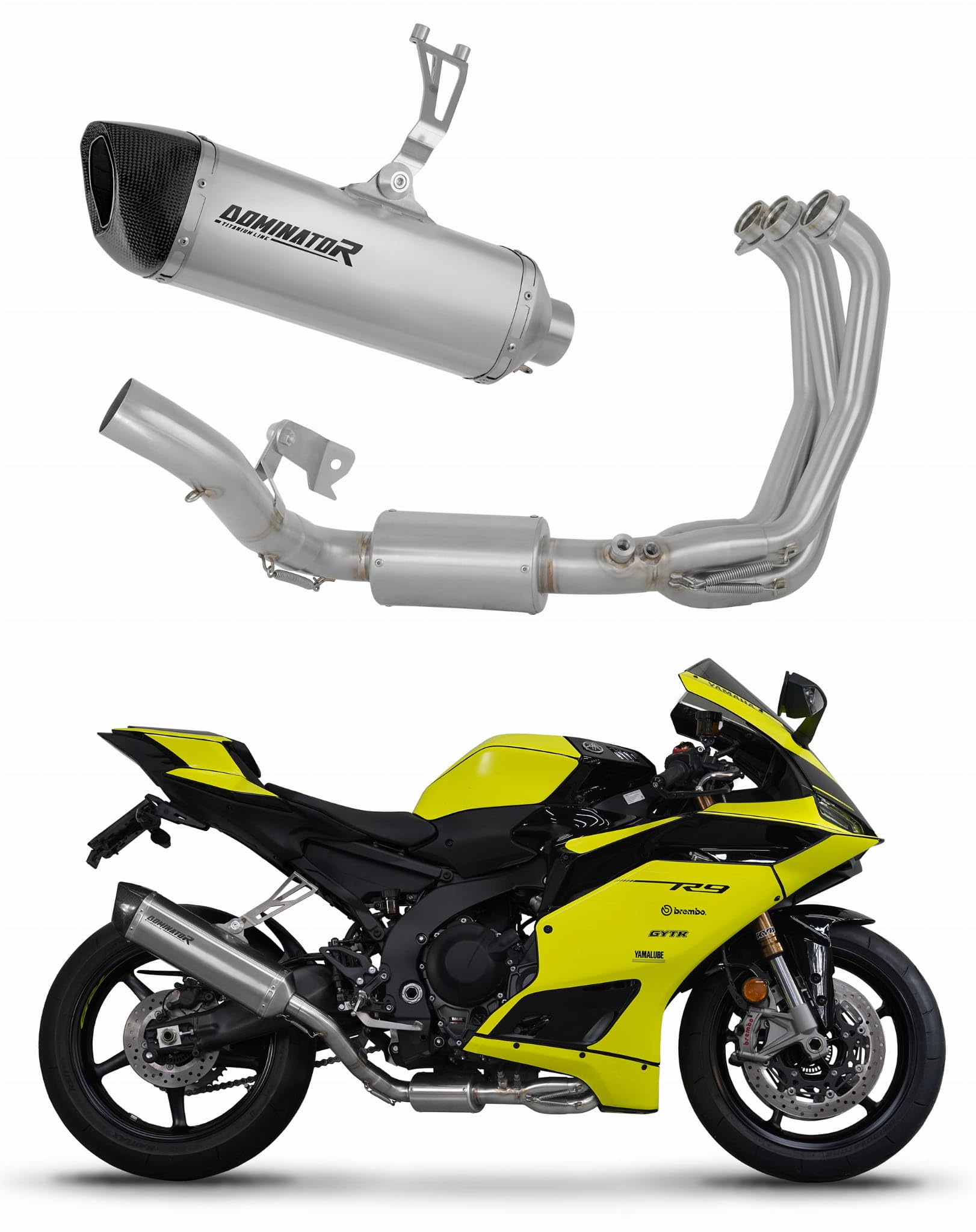 DOMINATOR Sistema de escape Colector Silenciador Titanio HP6 compatible con YZF R9 2025