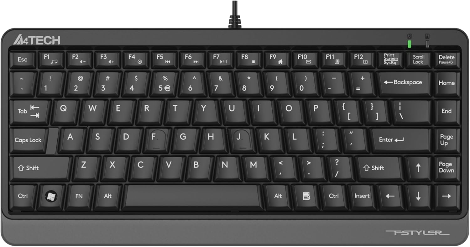 A4tech FKS11 Black Full-Size Keyboard - Ergonomic Design, Spill-Resistant, Multimedia Hot Keys, Silent Keystrokes, Plug-and-Play USB, for Office and Home Use
