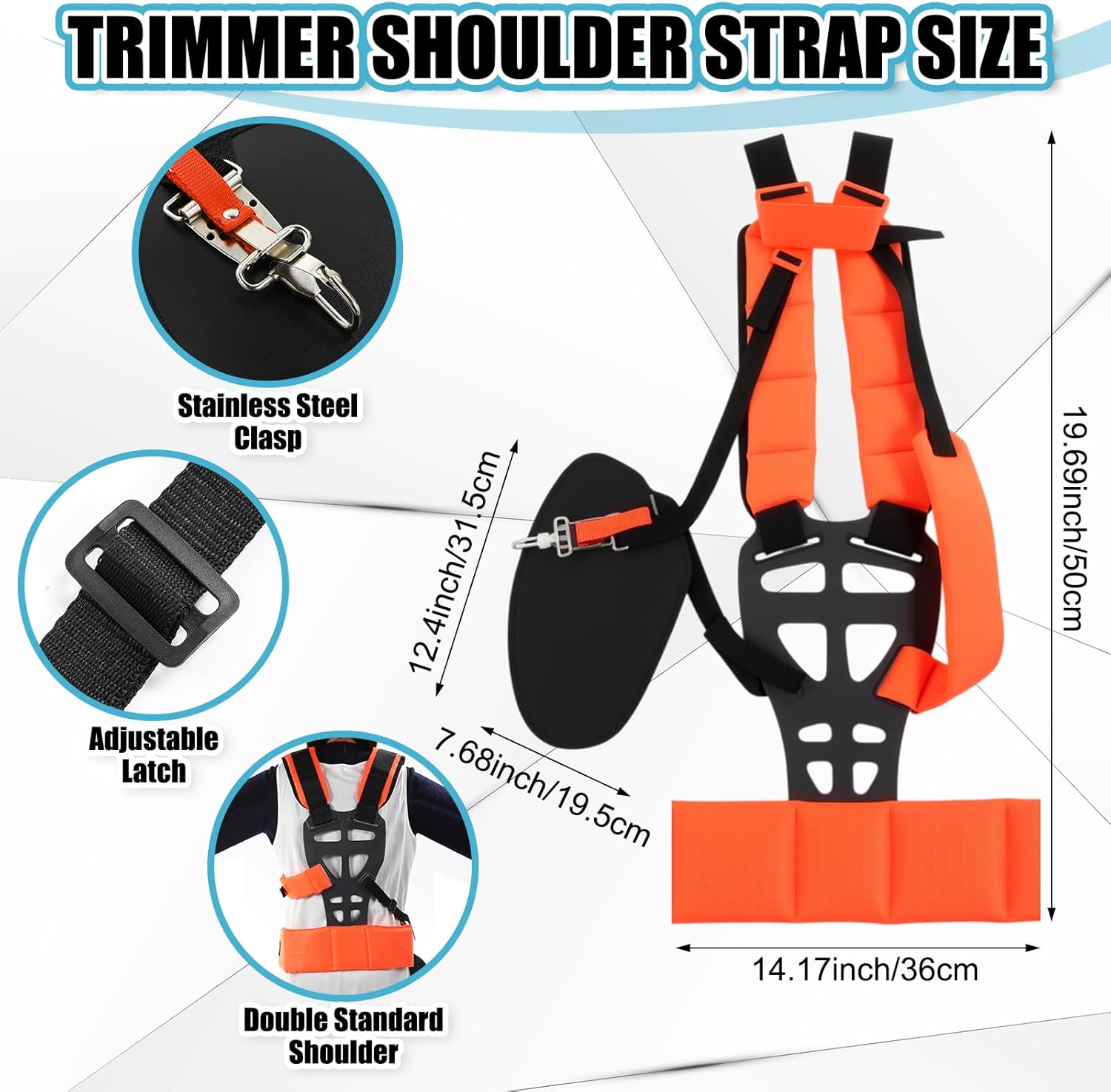 Threlaco 2 Set Trimmer Shoulder Strap Padded Belt Universal Adjustable Nylon Weed Eater Shoulder Harness and Long Trimmer Strap for Trimmers Weed Eaters Brush Cutters Leaf Blowers