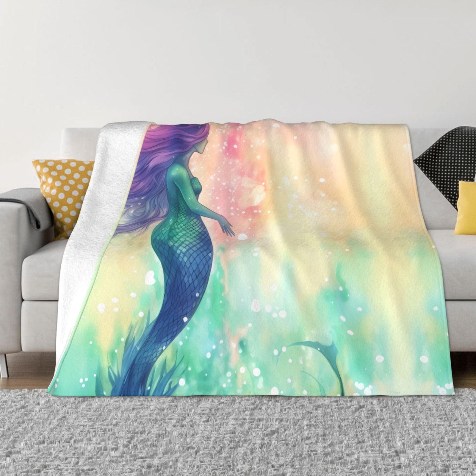 KLOPH Beautiful Mermaid Tail Throw Blanket 40"x30" Flannel Fluffy Warm Blanket for Couch, Reversible Plush Blankets for Bed, Comfy Fuzzy Blanket for Sofa, Plush Lightweight-Blankets for All Season