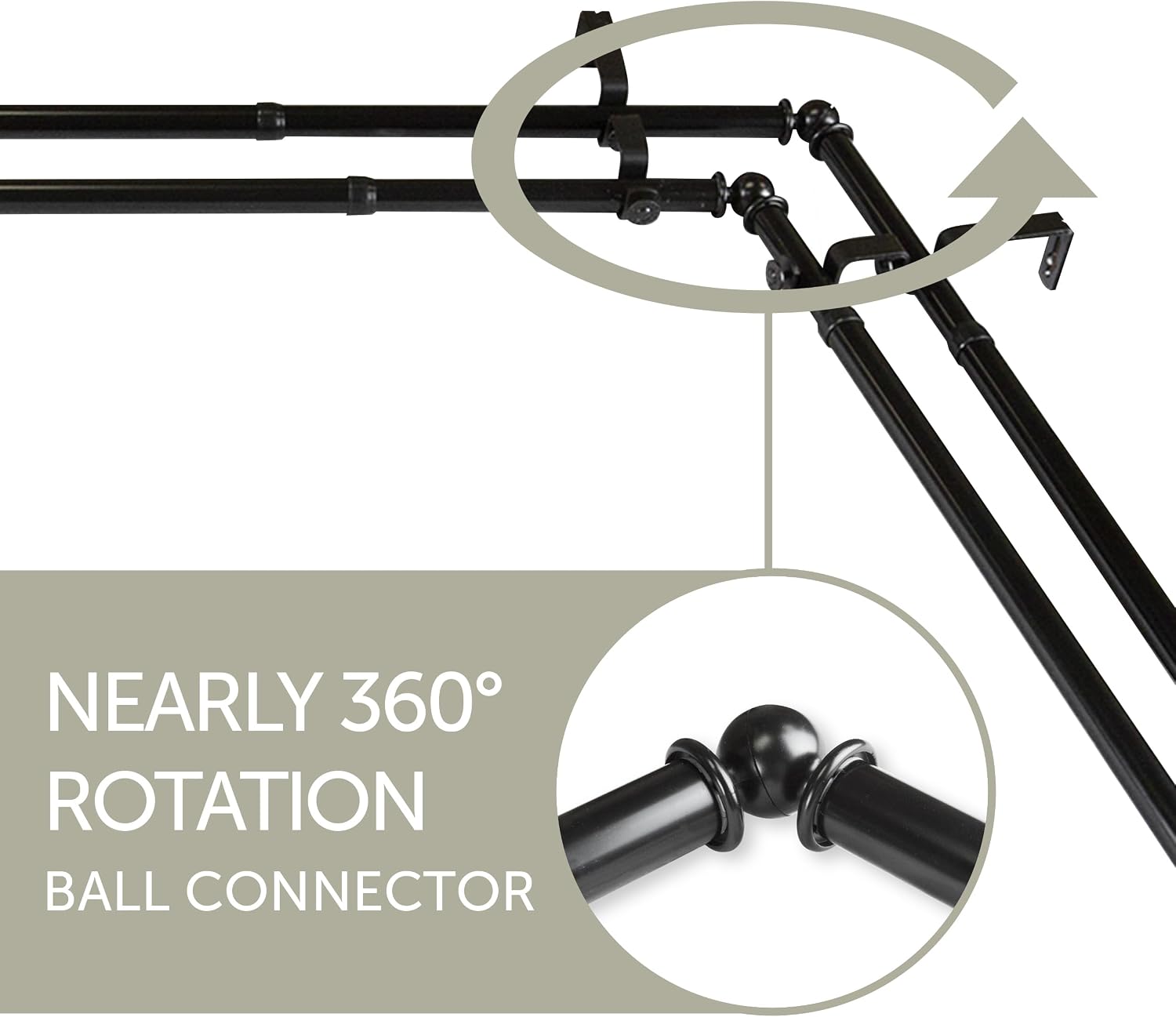 Rod Desyne 13/16" Liliya Bay Window Double curtain rod 20"-36", 38"-72" - Black