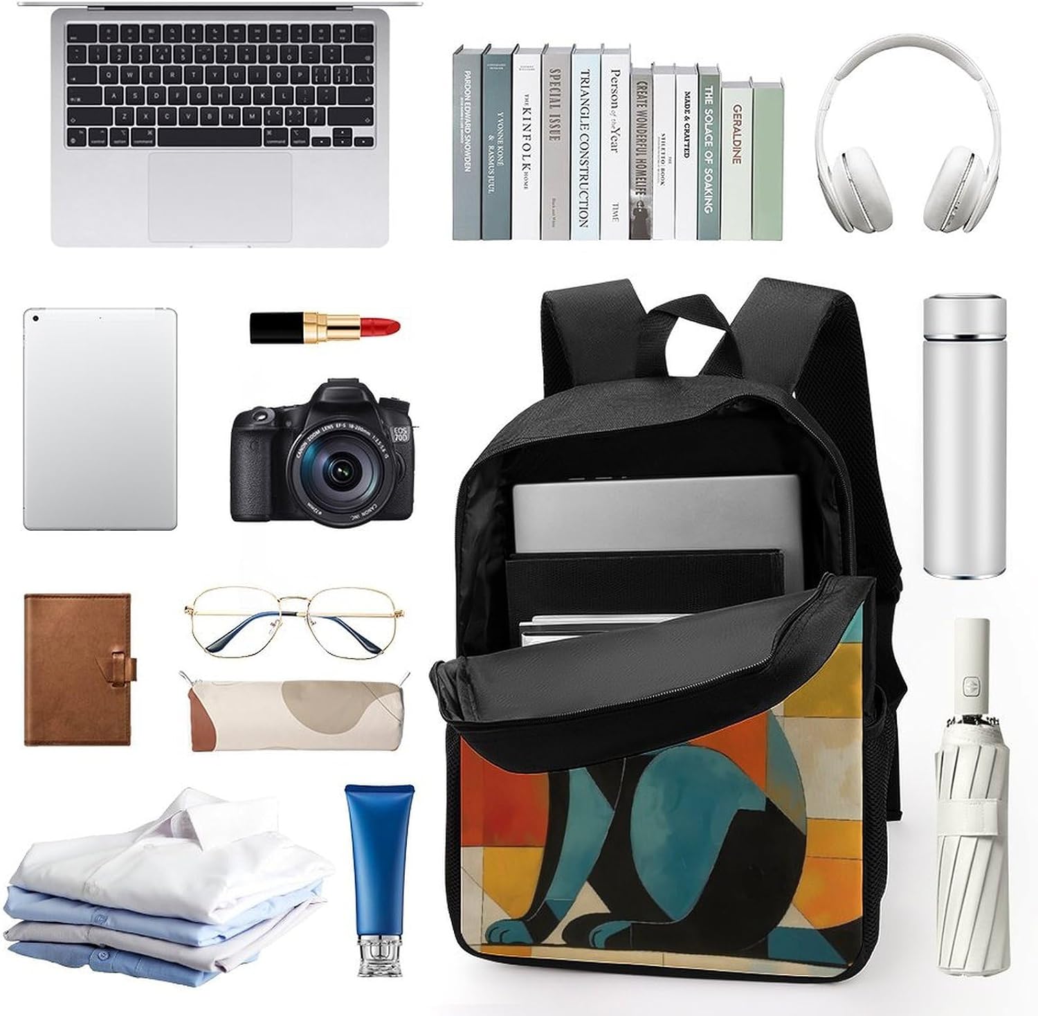 Modern Art CatHeavy Duty Laptop Backpack Travel Backpack image 3