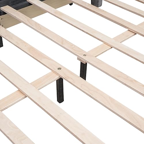 Miniatura 9 de Aiuyesuo Cama moderna tapizada de tamaño Queen con 4 cajones de almacenamiento base de colchón de tela de terciopelo con cabecera y estribo espacio